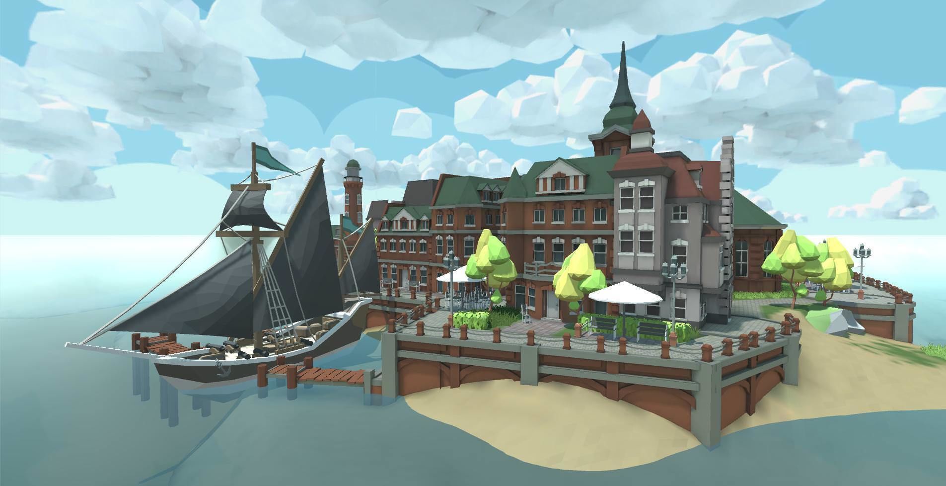 Low Poly Brick Buildings Free low-poly 3D model_1