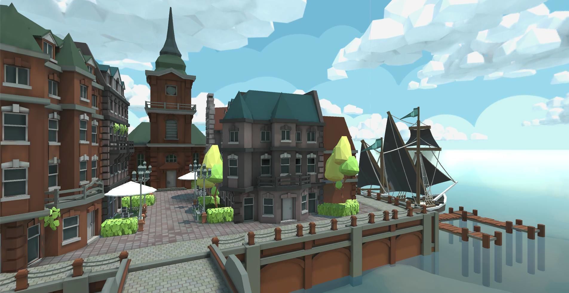 Low Poly Brick Buildings Free low-poly 3D model_2