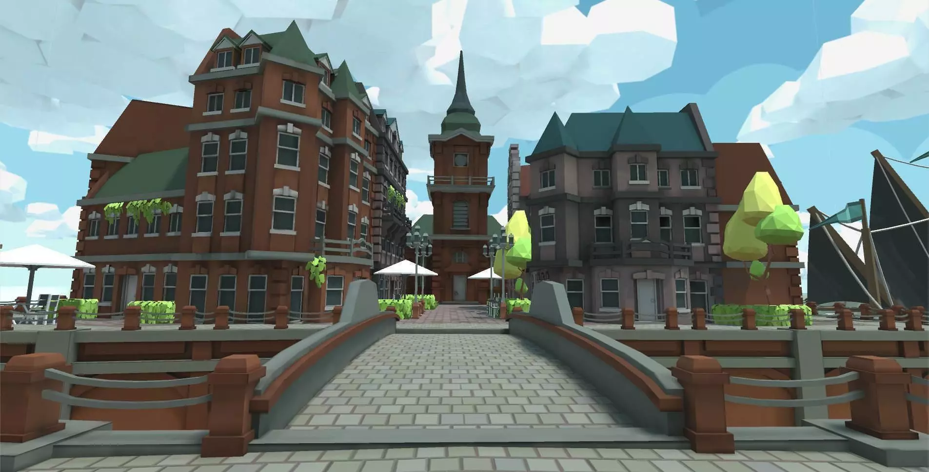 Low Poly Brick Buildings Free low-poly 3D model_0