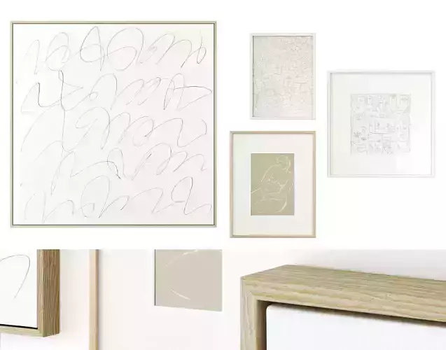 Line art poster set with painting on canvas