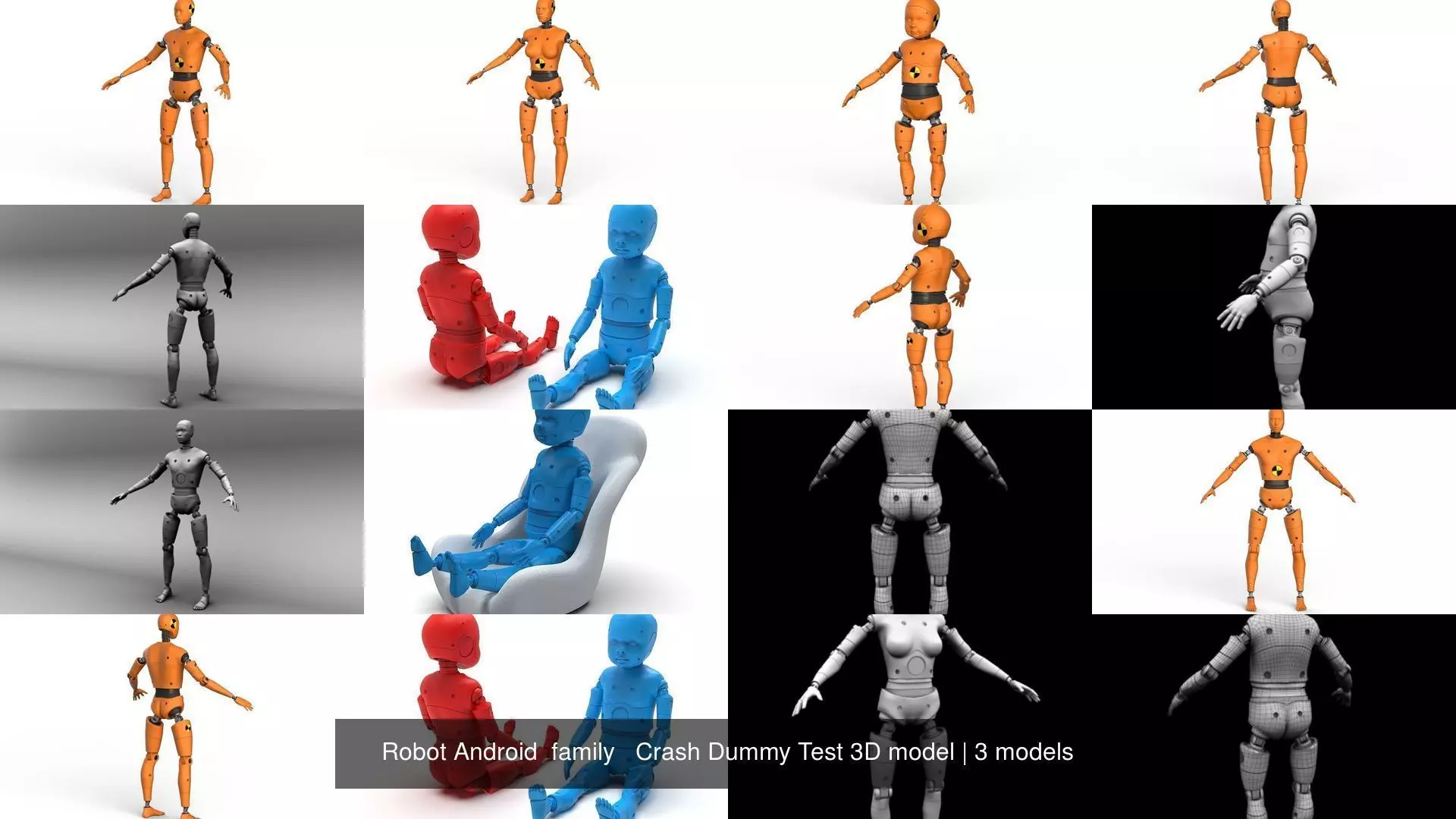 Robot Android family Crash Dummy Test 3D model 3D Model Collection_1