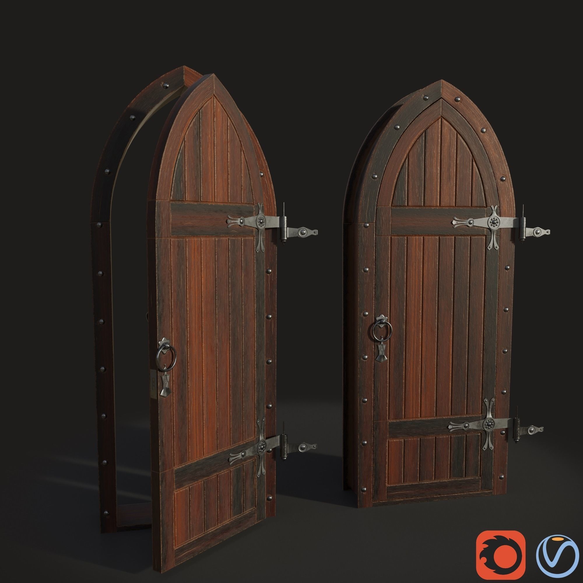 Gothic door 3D model_0