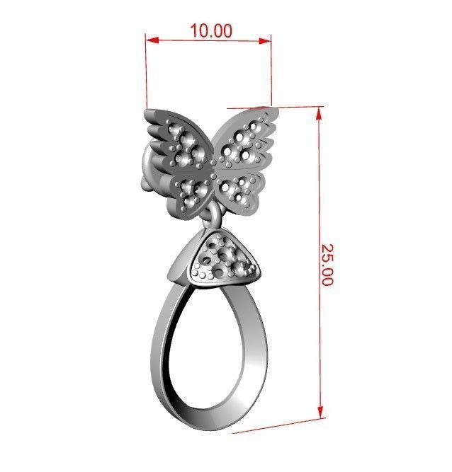 Butterfly earring with pear 16x11mm 3D print model_2