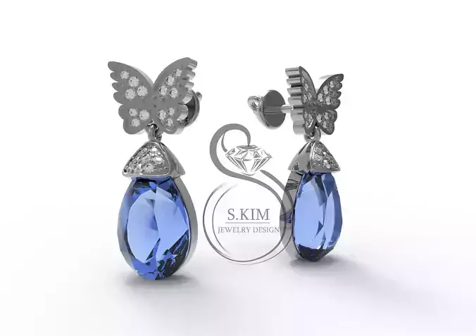 Butterfly earring with pear 16x11mm