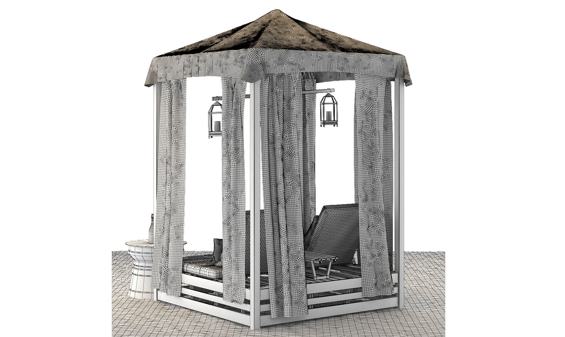 Beach Bed Set MALTA CANOPY DOUBLE CHAISE 3D model_6