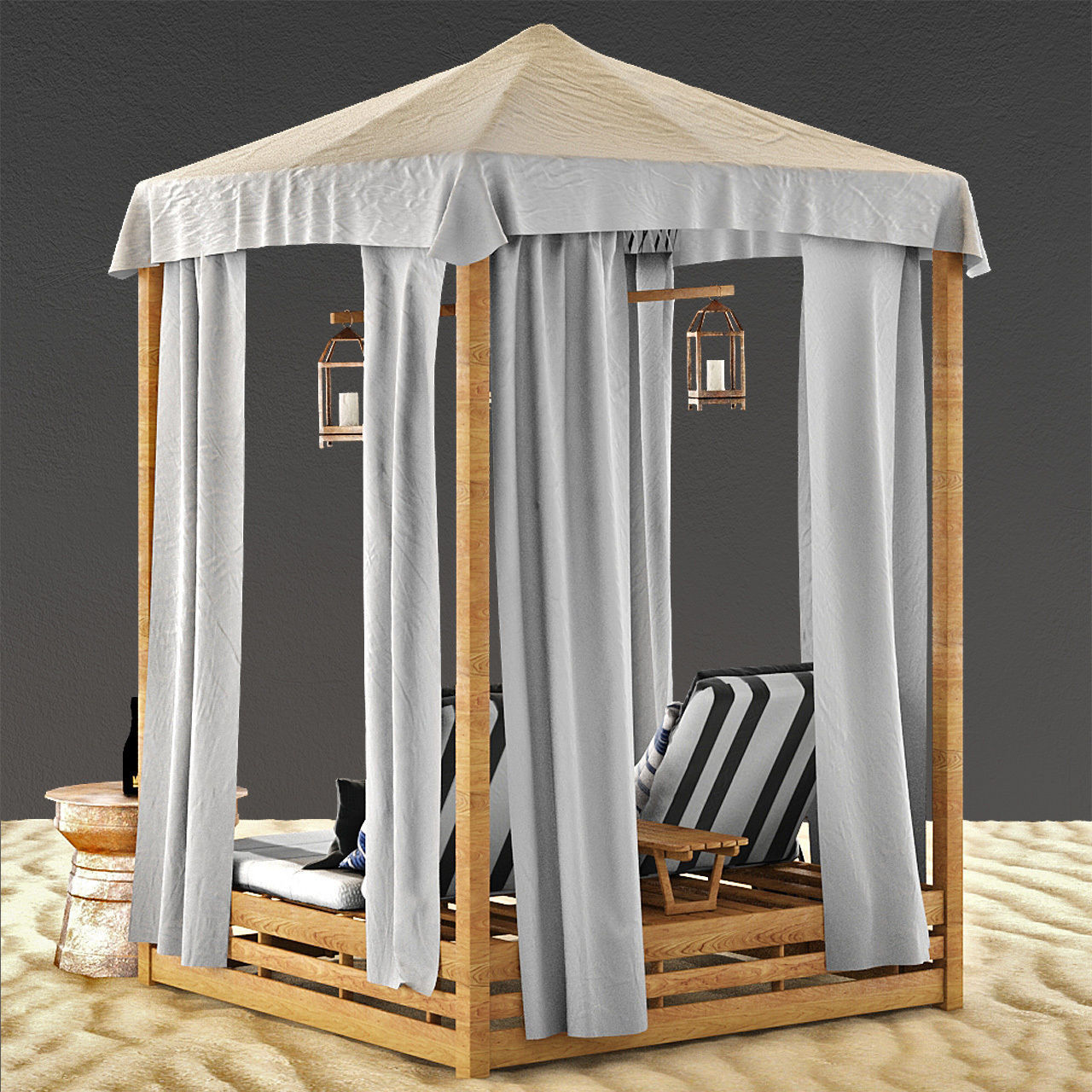 Beach Bed Set MALTA CANOPY DOUBLE CHAISE 3D model_3