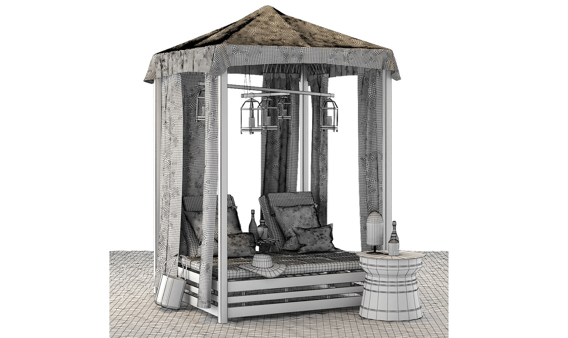 Beach Bed Set MALTA CANOPY DOUBLE CHAISE 3D model_7