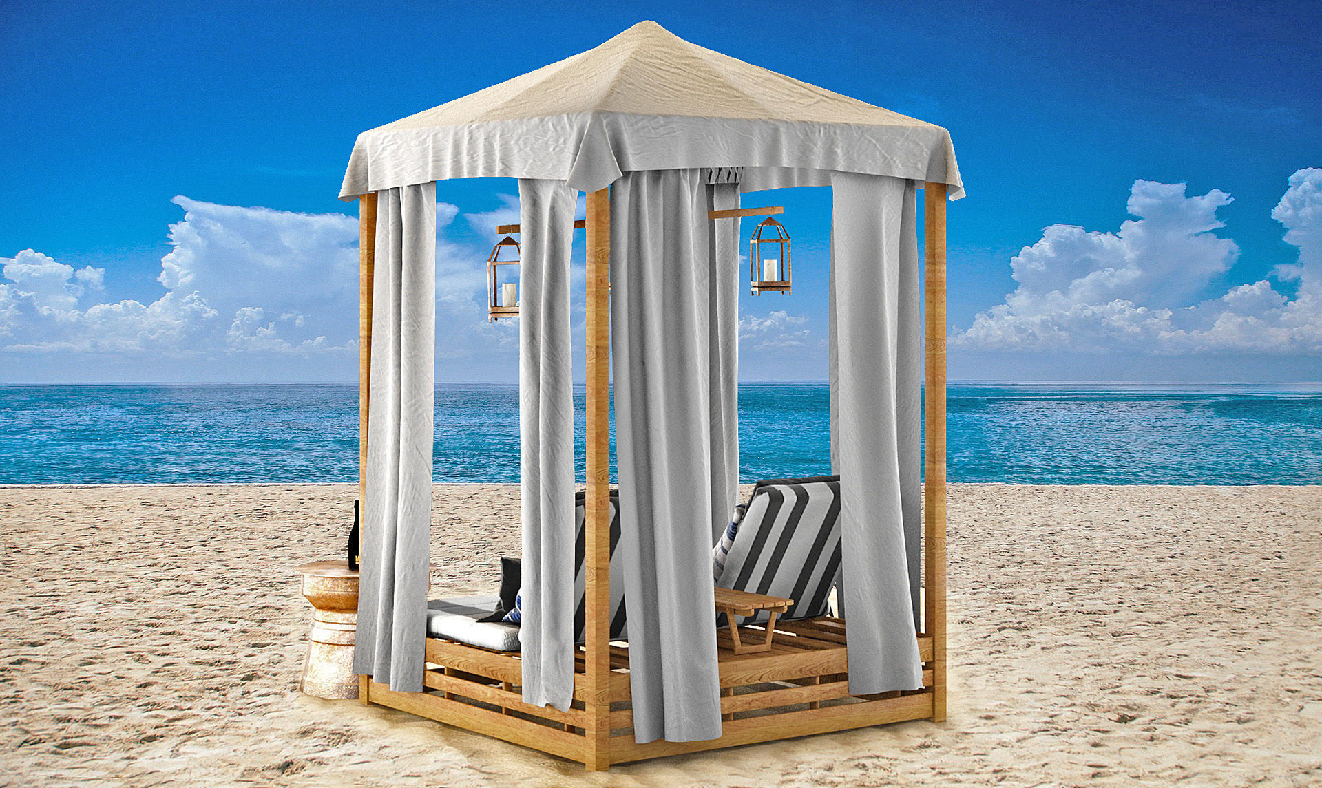 Beach Bed Set MALTA CANOPY DOUBLE CHAISE 3D model_1