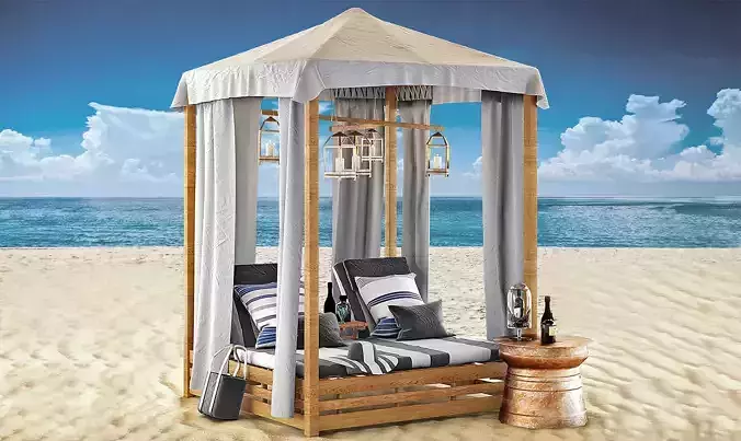 Beach Bed Set MALTA CANOPY DOUBLE CHAISE 3D model Beach Bed Set MALTA CANOPY DOUBLE CHAISE 3D model