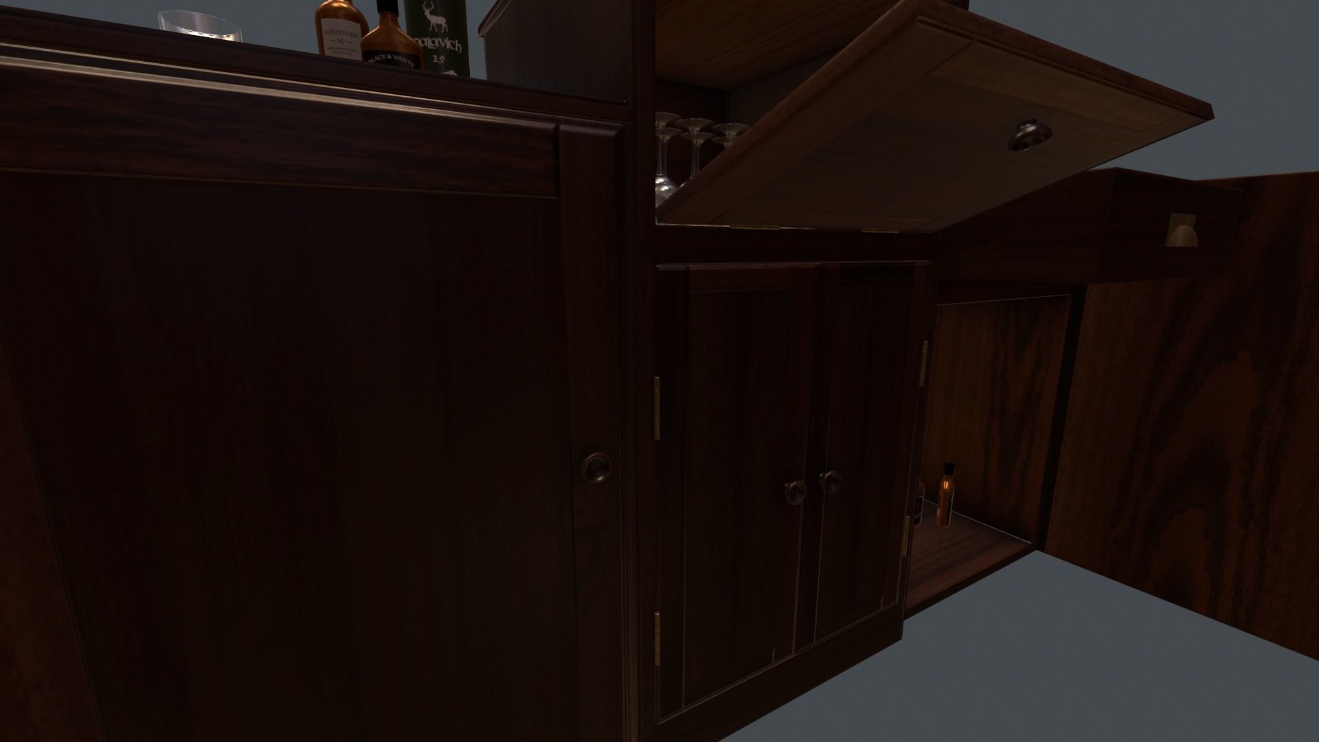Game Ready Drinks Cabinet Low-poly 3D model_9