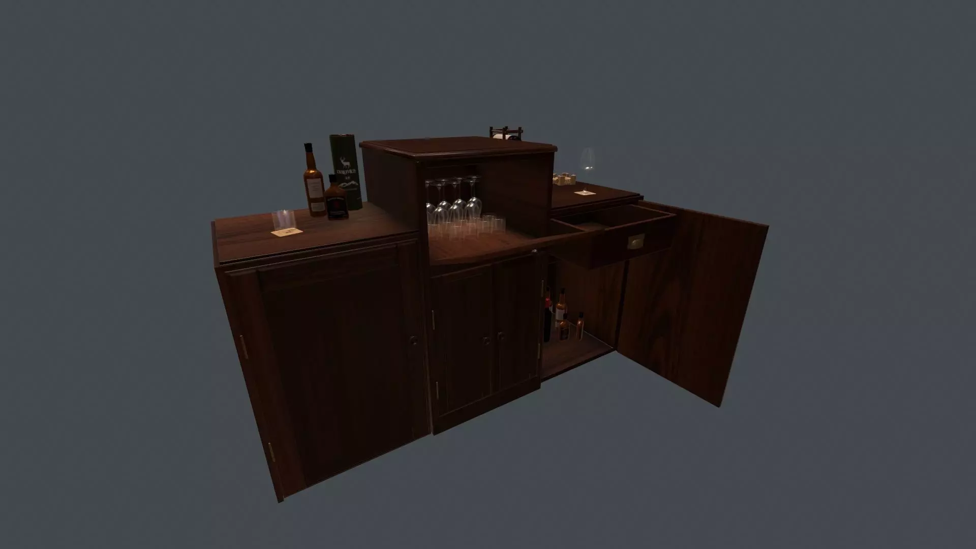 Game Ready Drinks Cabinet Low-poly 3D model_0