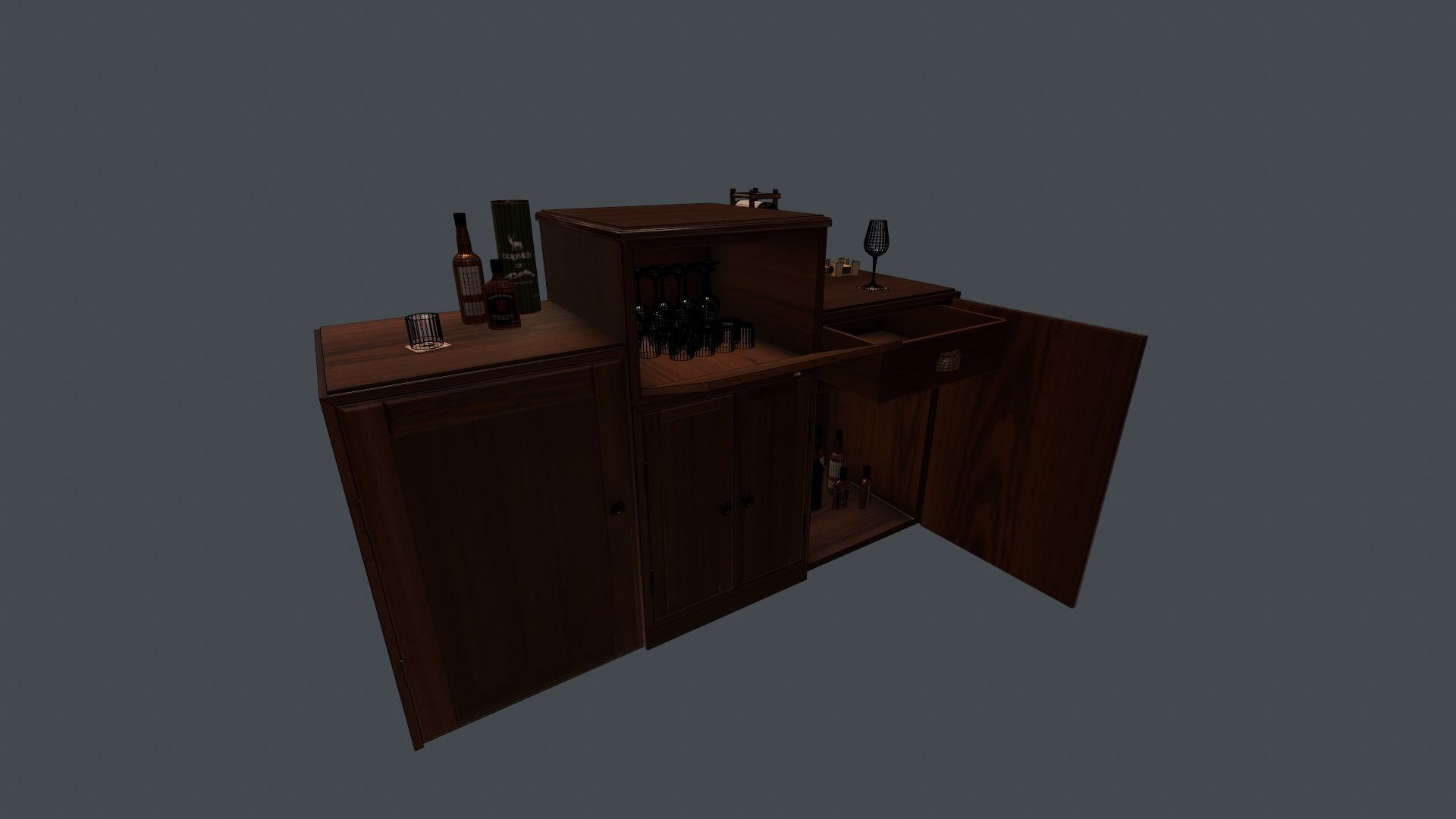 Game Ready Drinks Cabinet Low-poly 3D model_1