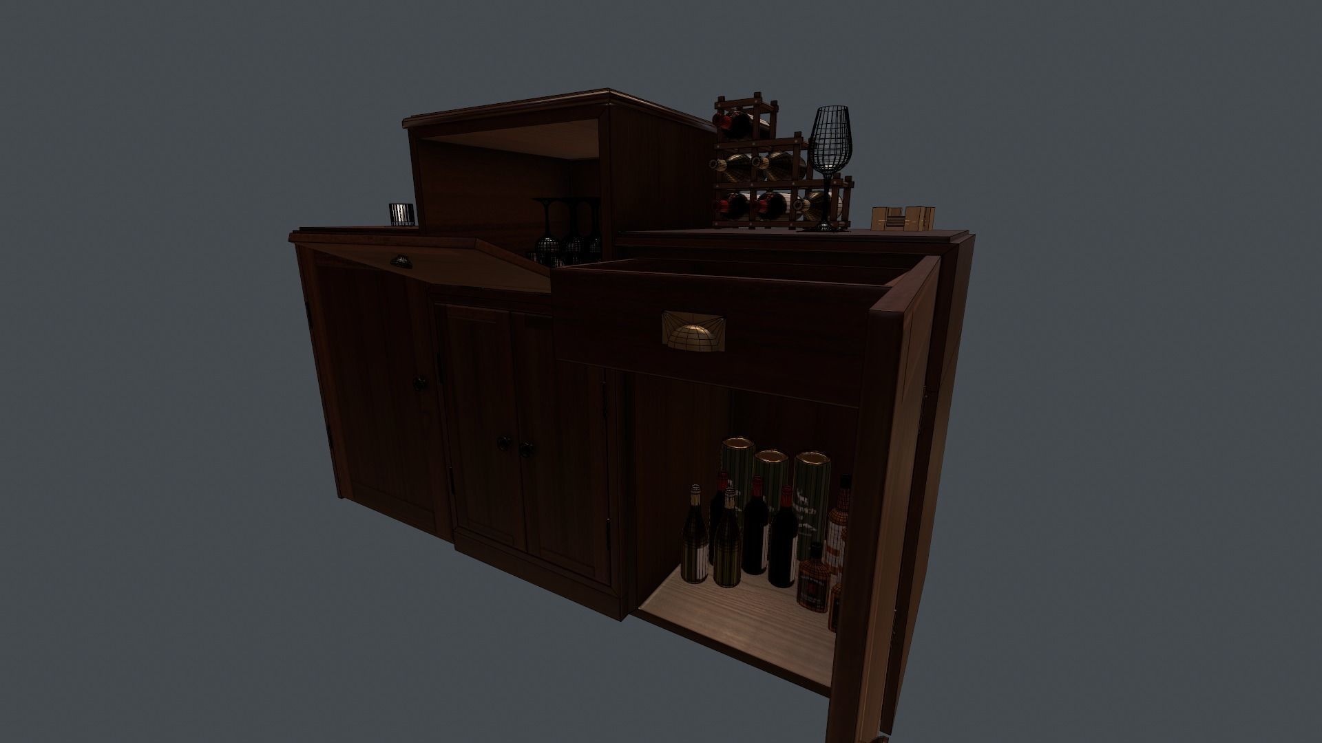 Game Ready Drinks Cabinet Low-poly 3D model_3