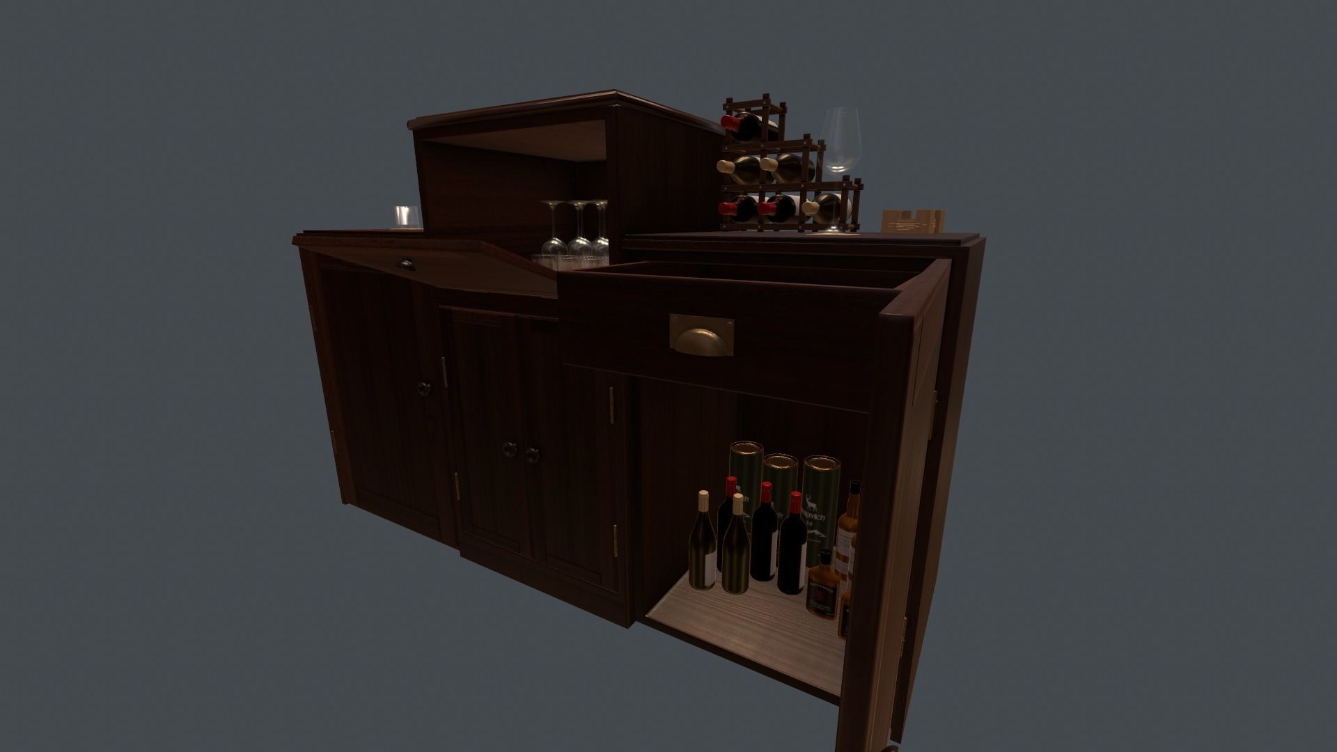 Game Ready Drinks Cabinet Low-poly 3D model_2