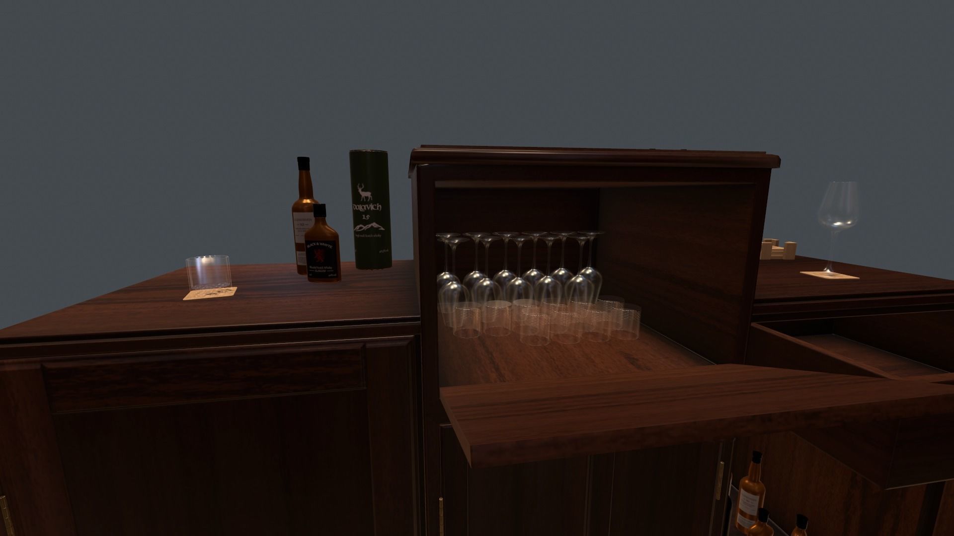 Game Ready Drinks Cabinet Low-poly 3D model_4