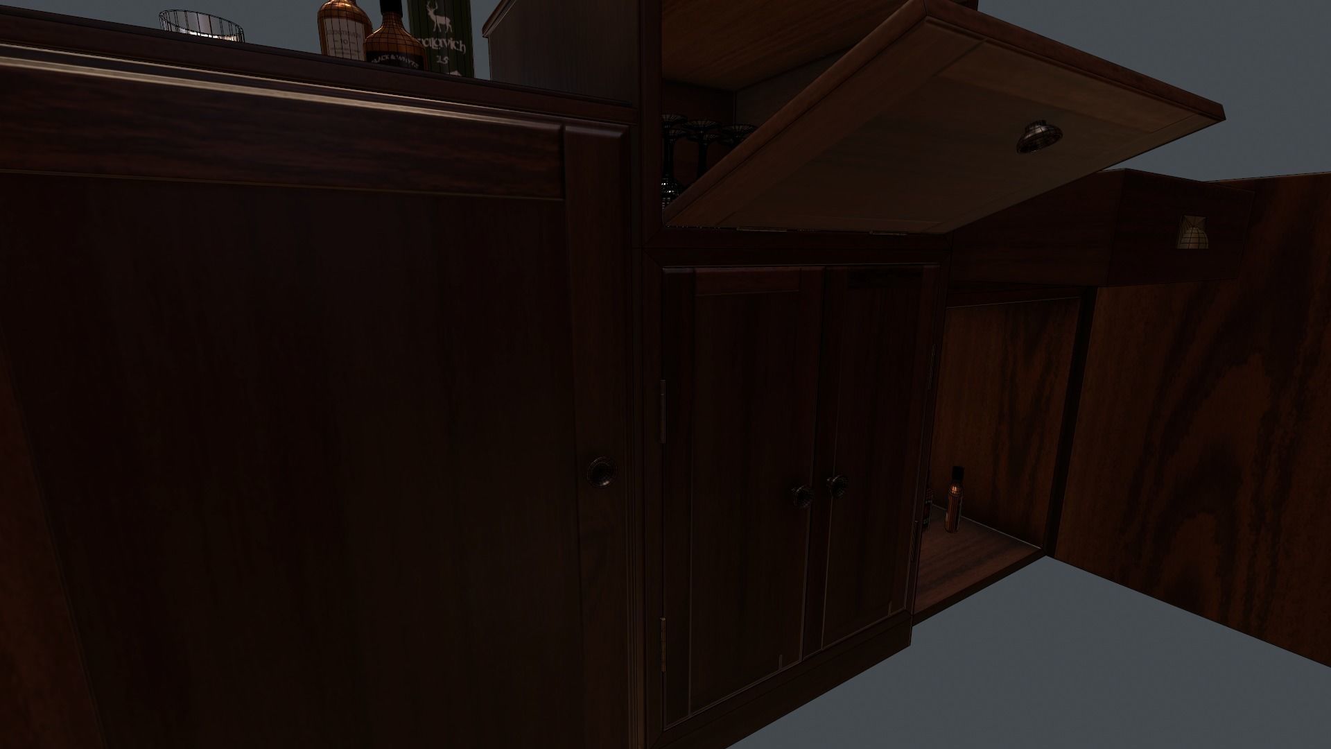 Game Ready Drinks Cabinet Low-poly 3D model_10