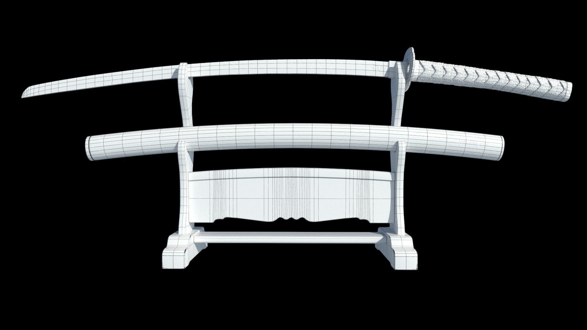 Katana Samurai Sword with Stand Low-poly 3D model_5