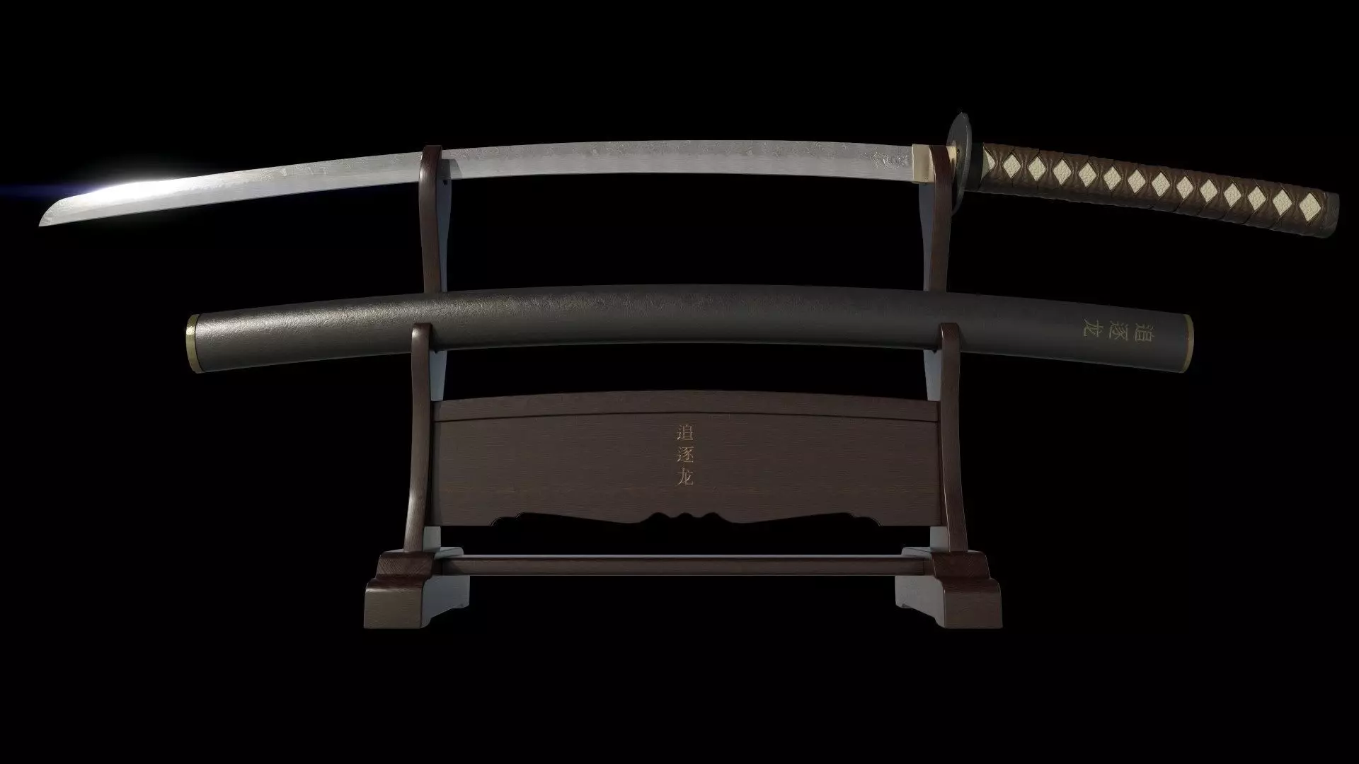Katana Samurai Sword with Stand Low-poly 3D model_0