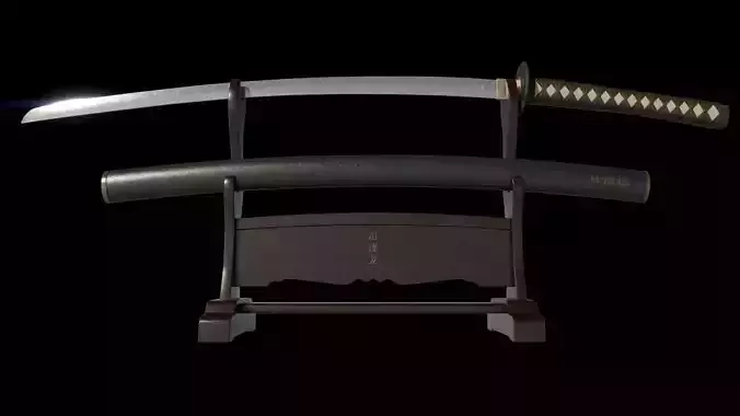 Katana Samurai Sword with Stand Low-poly 3D model