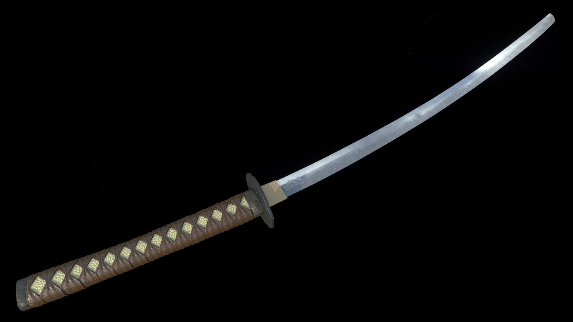Katana Samurai Sword with Stand Low-poly 3D model_2