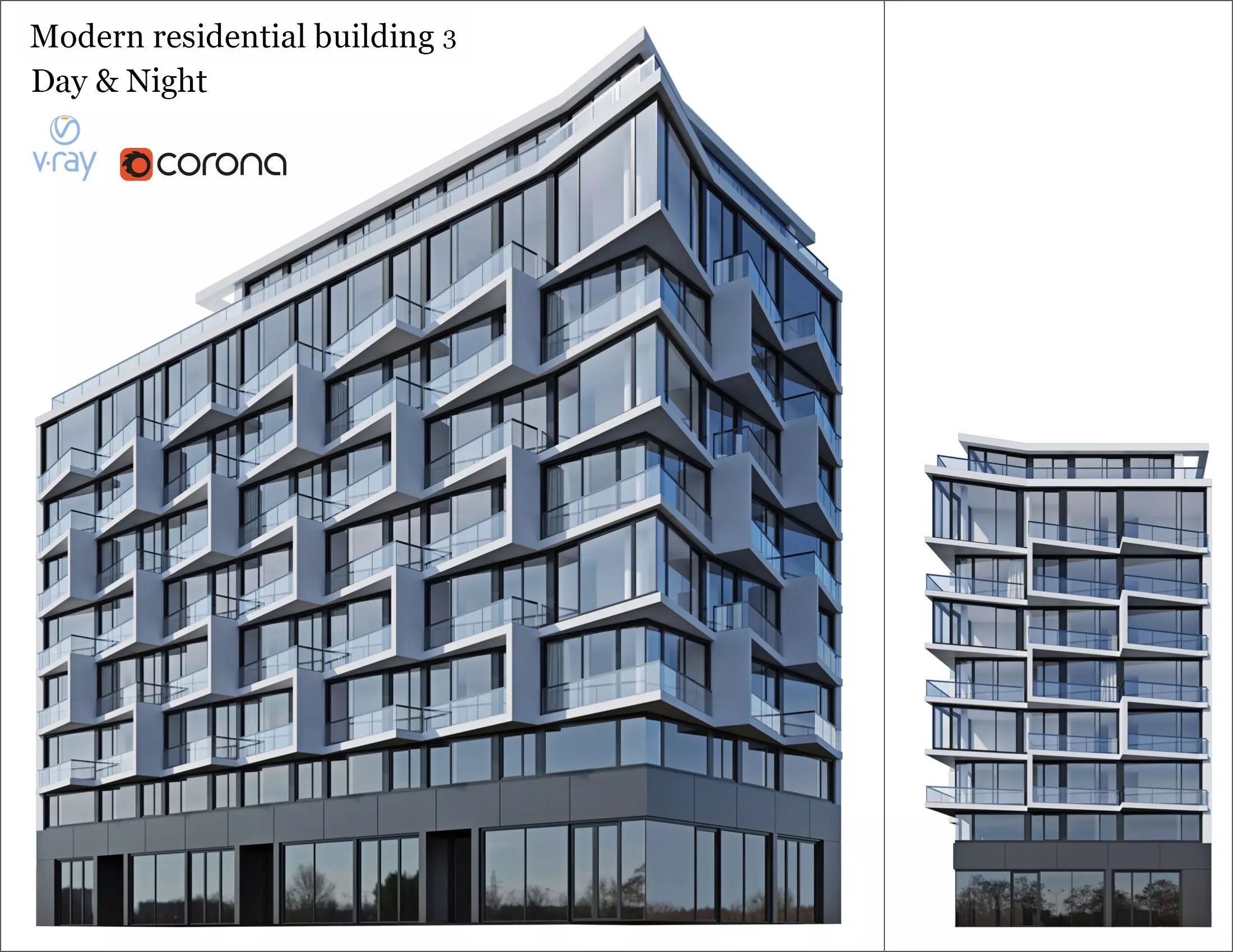 Modern residential building 3 3D model