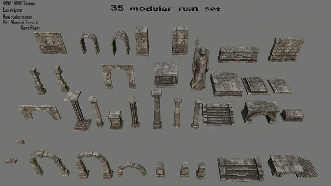 ruin set 1 stone arch Low-poly 3D model