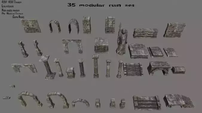 ruin set 1 stone arch Low-poly 3D model
