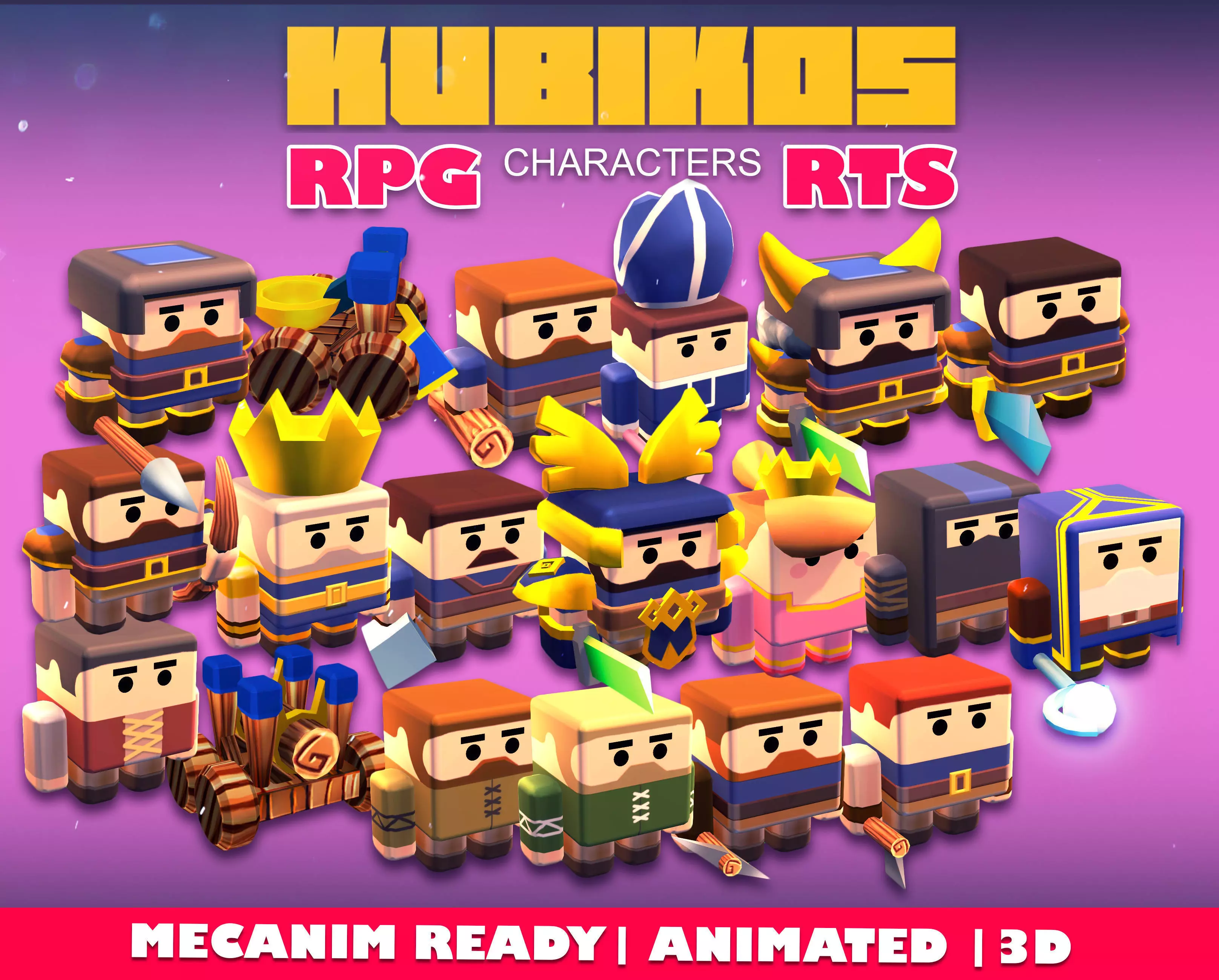 KUBIKOS - RPG - RTS 20 Animated Cube Mini Units Low-poly 3D model_0