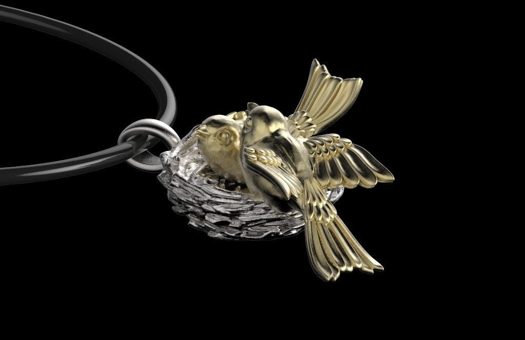pendant two birds in nest 3D print model_2