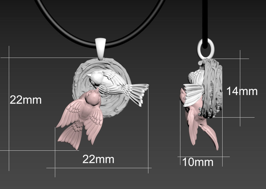 pendant two birds in nest 3D print model_16