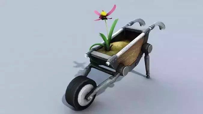Realbarrow wheelbarrow with flower in it Low-poly 3D model