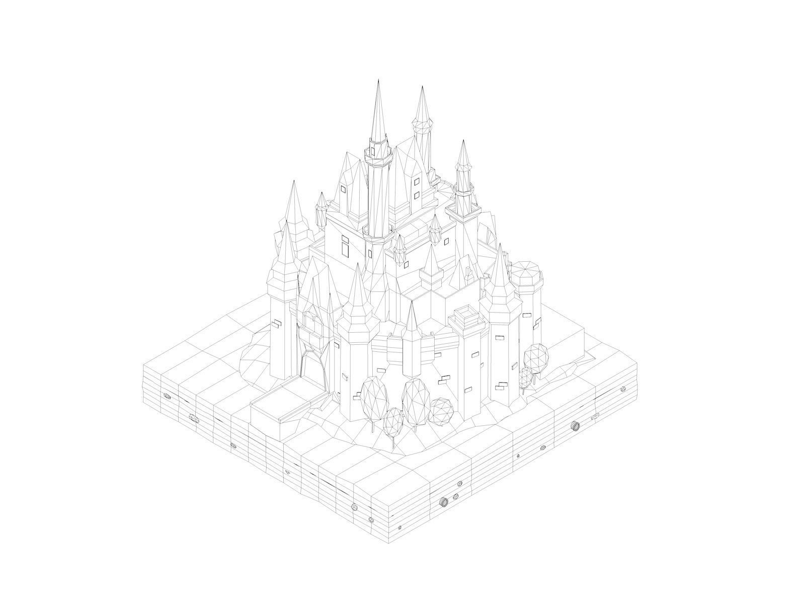 Cartoon Low Poly Disney Castle  Low-poly 3D model_5