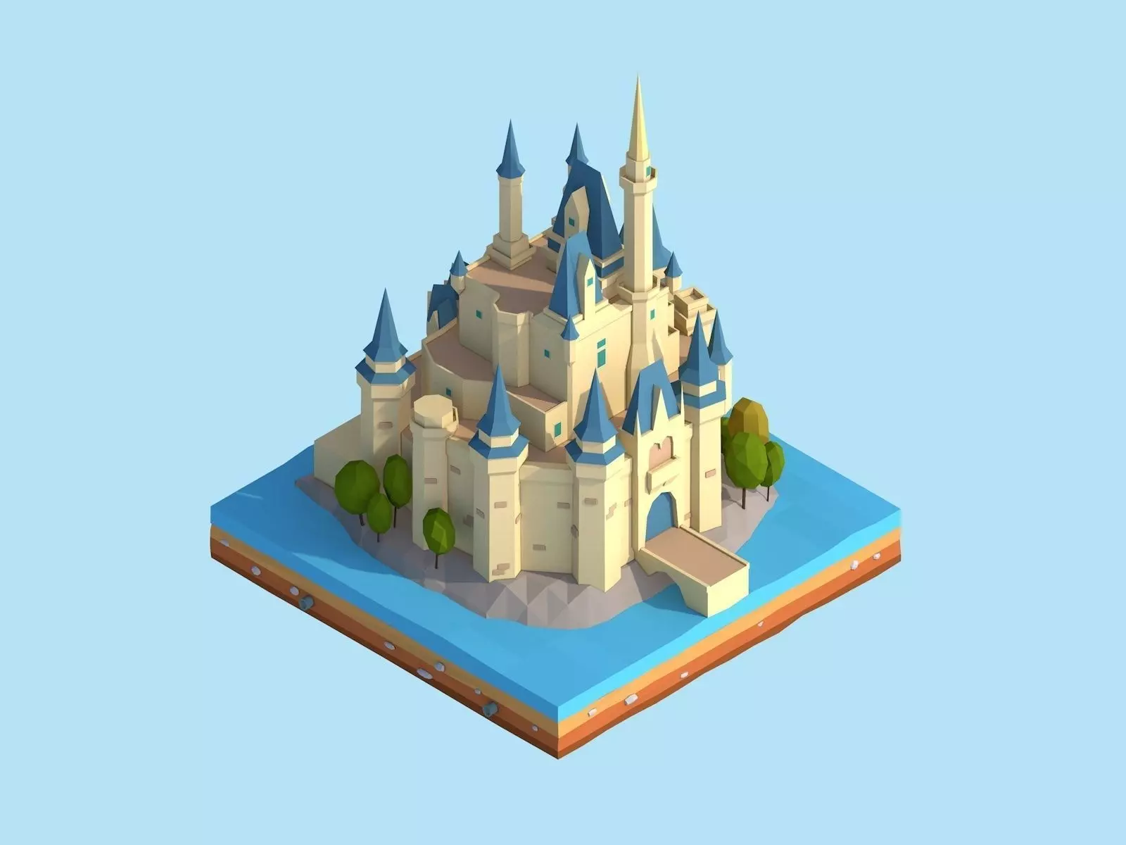Cartoon Low Poly Disney Castle  Low-poly 3D model_0