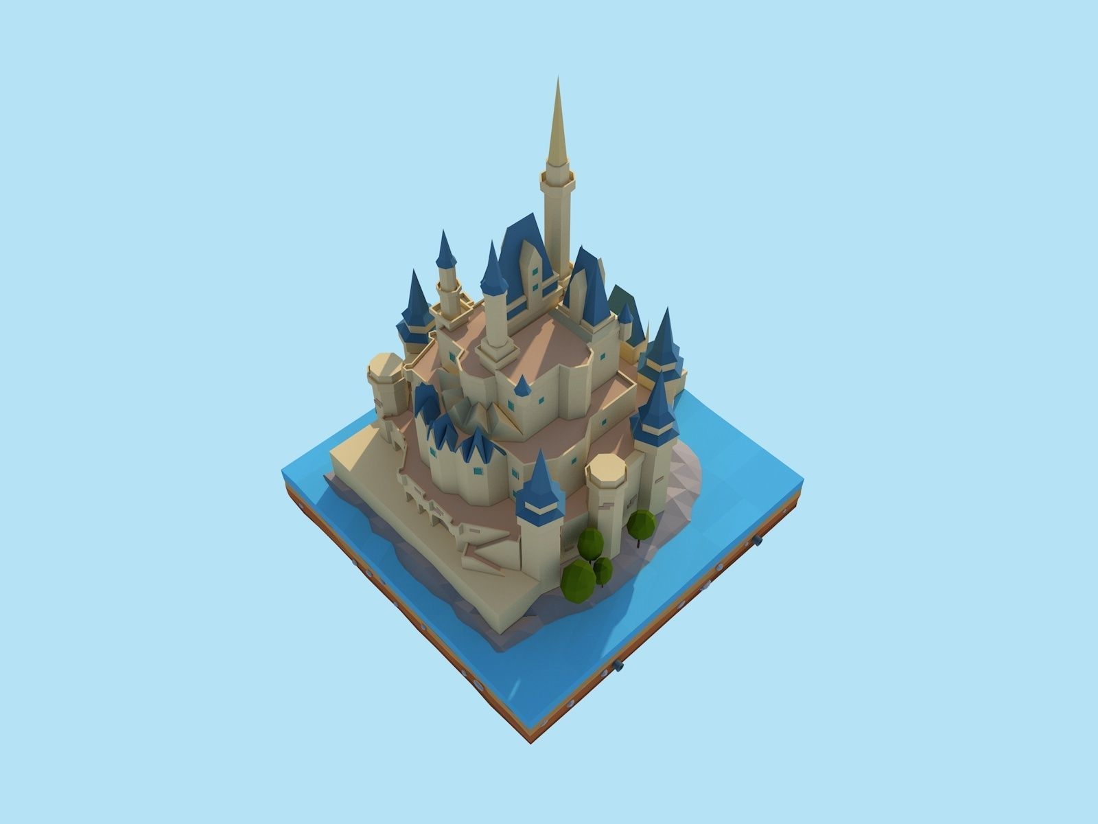 Cartoon Low Poly Disney Castle  Low-poly 3D model_4