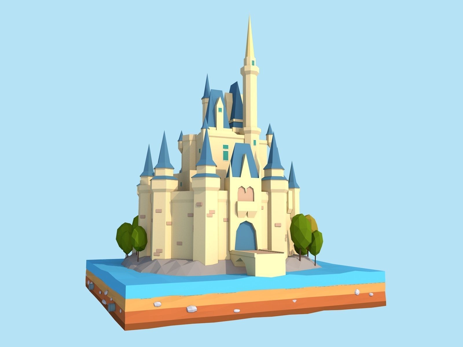Cartoon Low Poly Disney Castle  Low-poly 3D model_2