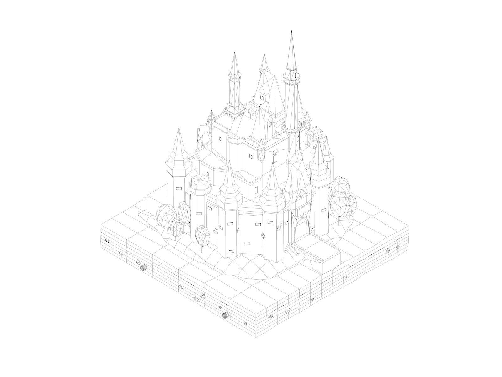 Cartoon Low Poly Disney Castle  Low-poly 3D model_6