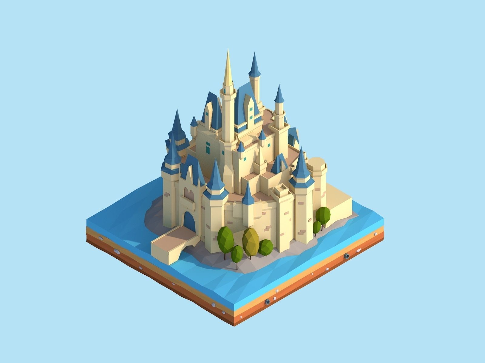 Cartoon Low Poly Disney Castle  Low-poly 3D model_1