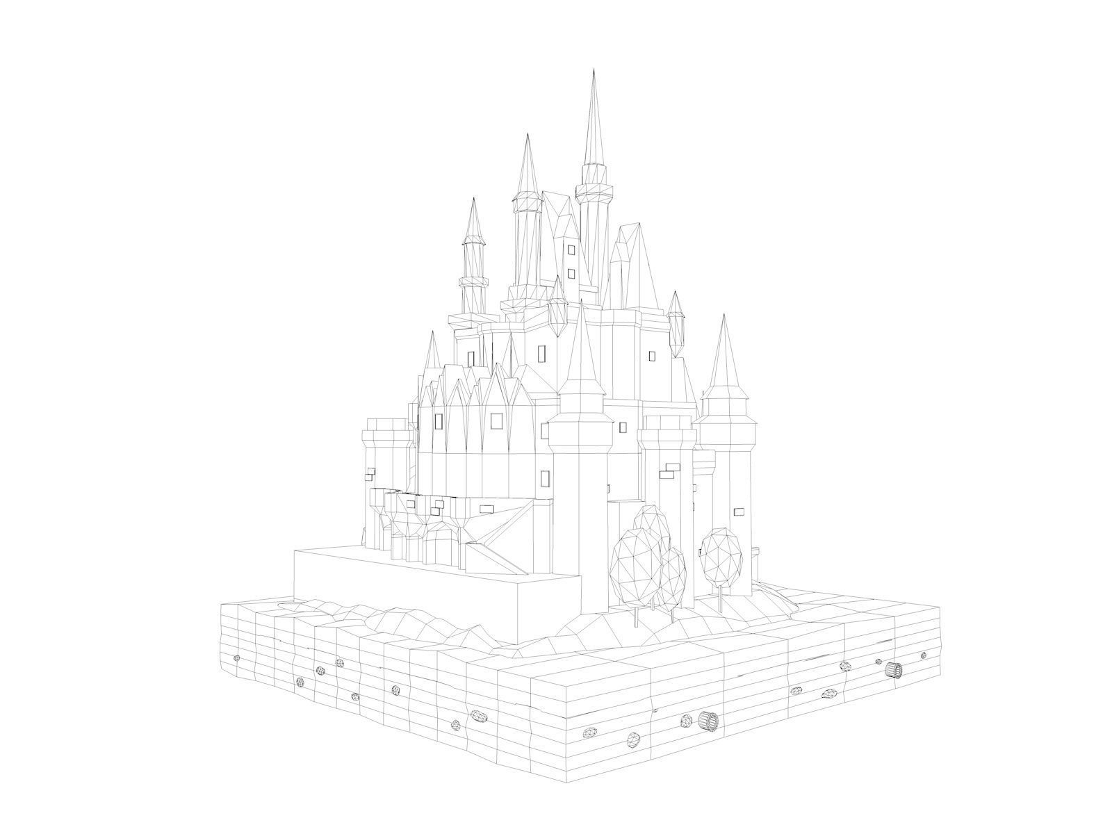 Cartoon Low Poly Disney Castle  Low-poly 3D model_8