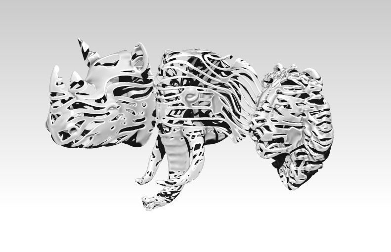 Jungle Safari set Wire Frame  Elephant Lion Rhinoceros 3D print model_1