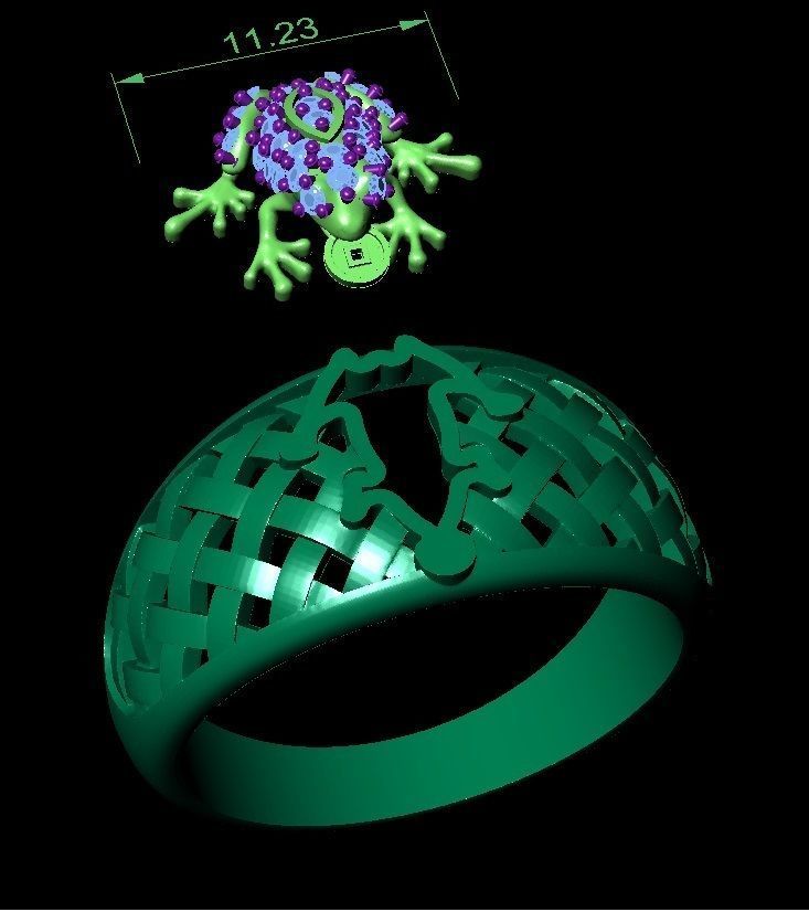 ring frog with a coin    3D print model_4