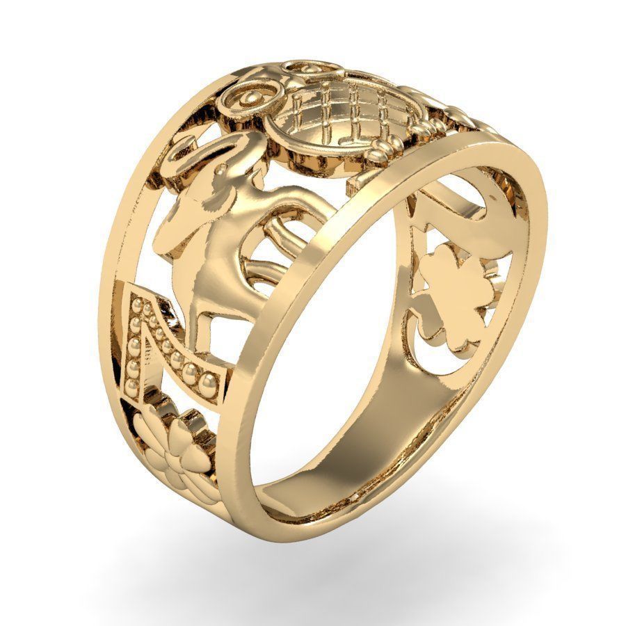 ring elephant owl horseshoe 3D print model_1
