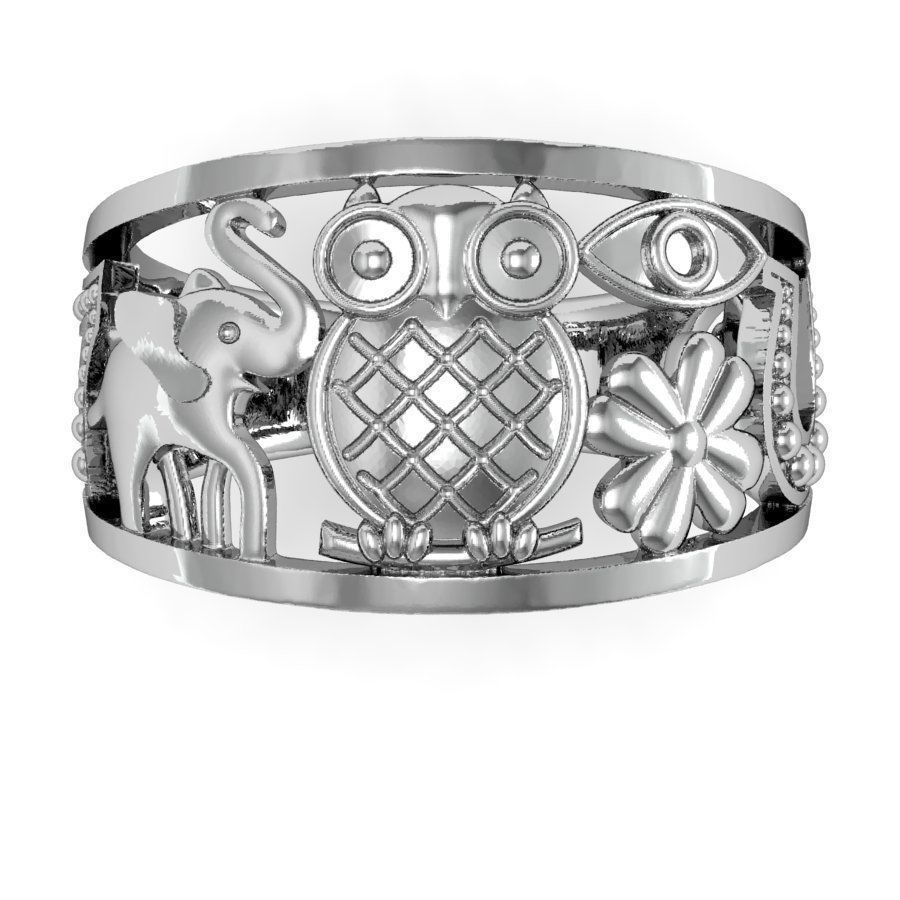 ring elephant owl horseshoe 3D print model_3