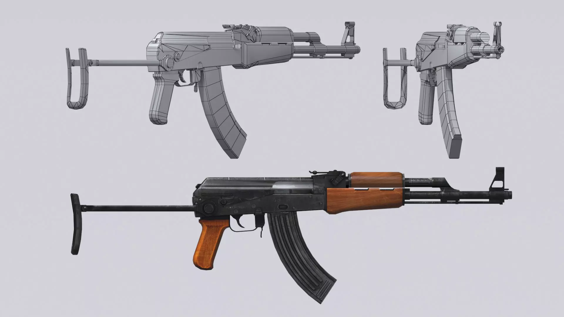 AKM assault rifle - 3D AK 47 Low-poly model Low-poly 3D model_0