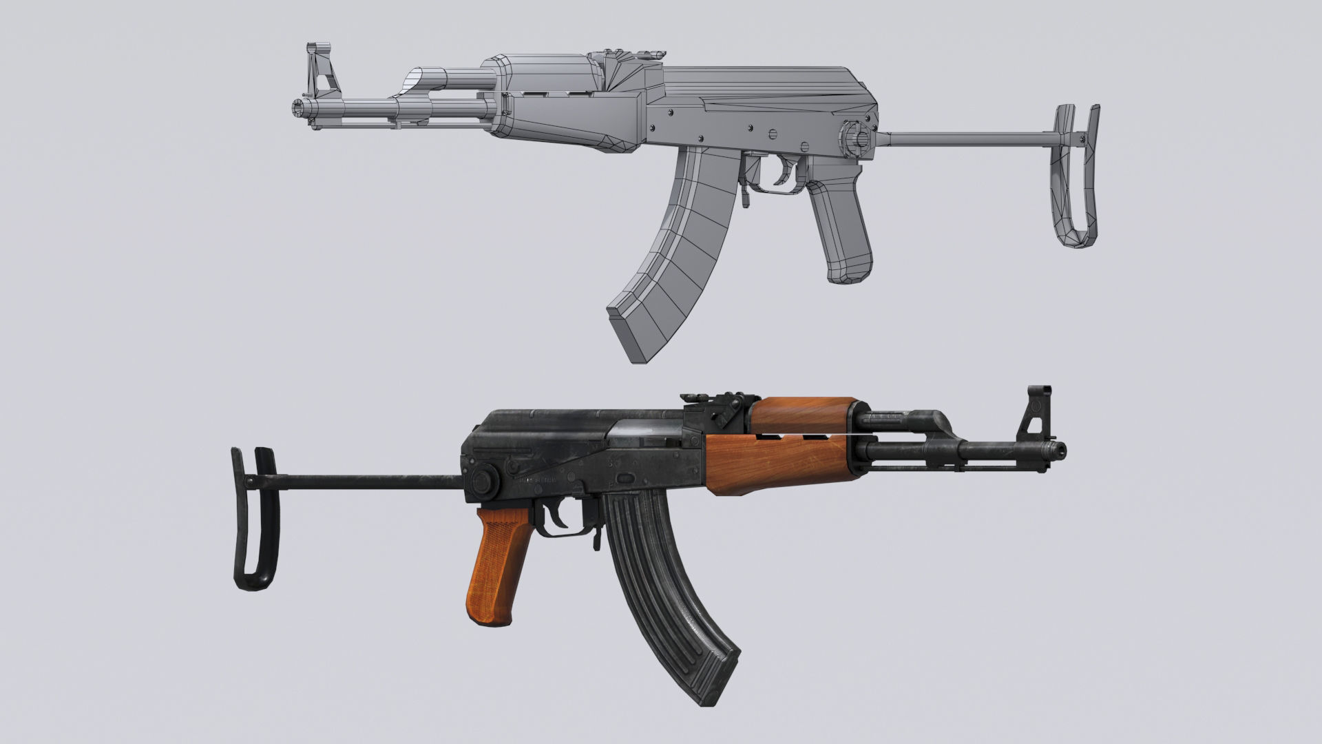 AKM assault rifle - 3D AK 47 Low-poly model Low-poly 3D model_12