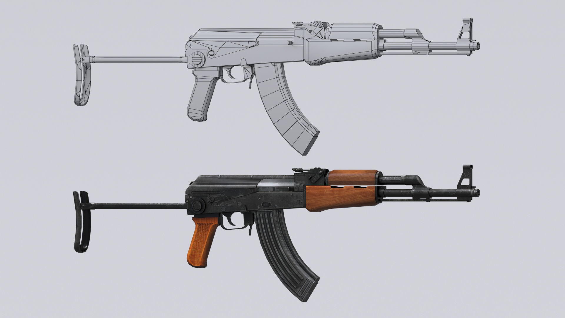 AKM assault rifle - 3D AK 47 Low-poly model Low-poly 3D model_11