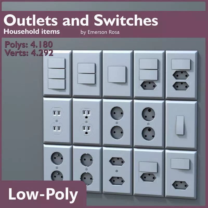 Low-Poly Outlets and Switches Low-poly 3D model_0