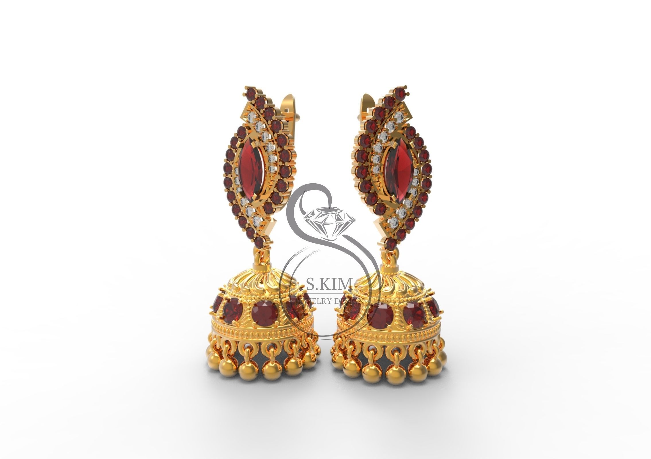 Indian Jhumka earrings 3D print model_1