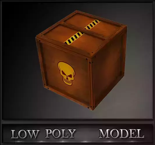 Box Low Poly wooden trash can with warning labels
