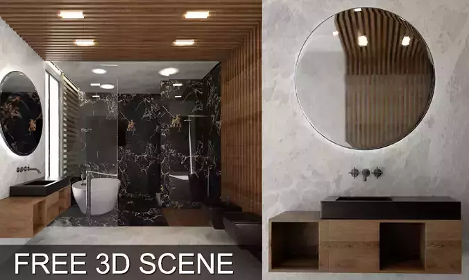 Bathroom Scene 3D Models Free - Video Timelapse in the Previews 3D model