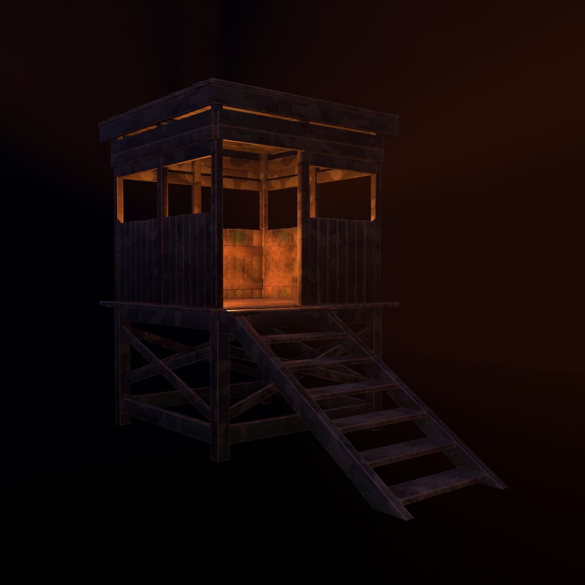 Watchtower - Hunter Cabin - Wood and Military Textures - RC -  Low-poly 3D model_11